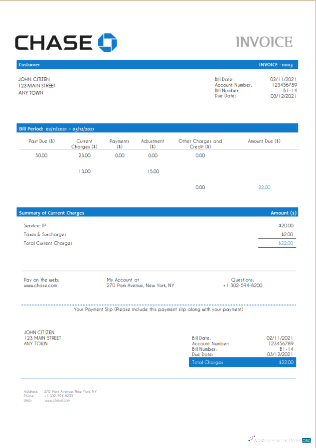 Download USA Chase invoice Photoshop template